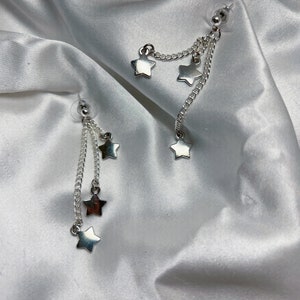 Three Star Dangle Earrings - Tipple Dangle Earrings - Varying length Dangle Earring - Silver or Gold Finish Star Earrings
