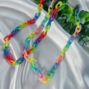 Rainbow Ombre Large Chain Necklace - Colorful Chain Necklace - Pastel or Bright Rainbow Chain Necklace - Chunky Chain Necklace