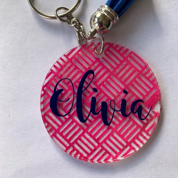 Personalized Acrylic Keychain with colored tassel and resin coating - several colors to choose from, Keychain with Name, Acrylic Keychain