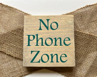 Hand-Painted Wood No Phone Zone Sign, Family Dinner Decor