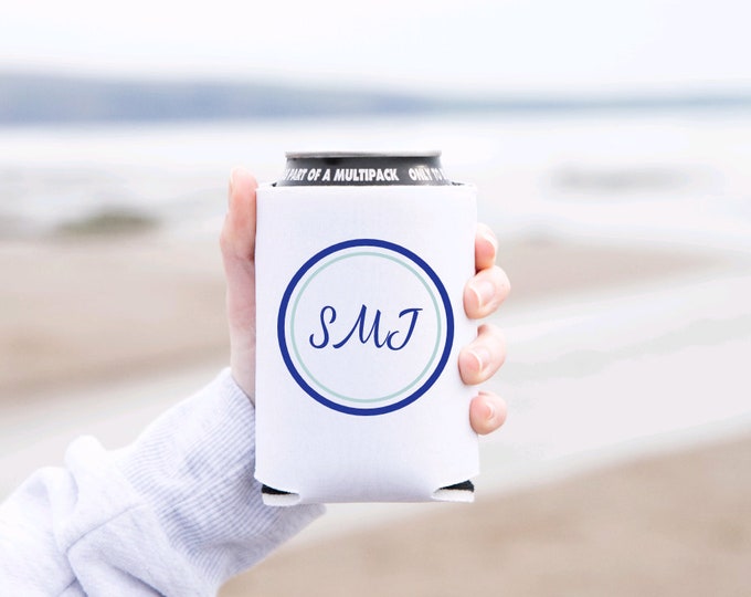 Customizable Monogrammed Can Cooler, A Great Gift for a Wedding Party, Bachelor or Bachelorette Party Favors, Custom Designed Can Cooler