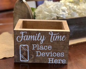 Customizable Family Time No Devices or Phones Storage Box, Perfect at Dinner Table, Family Room or Anywhere you Need a Technology Timeout