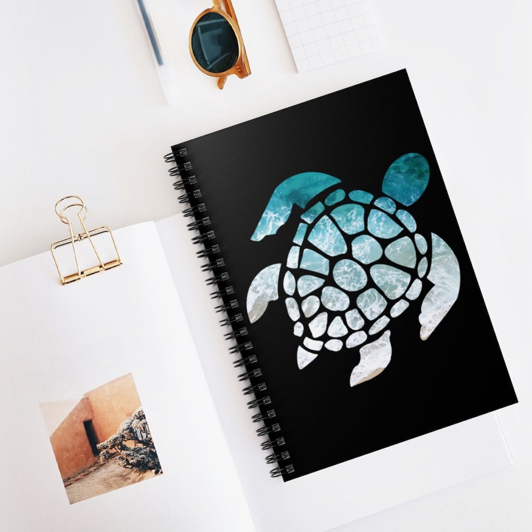 Turtle With Notebook Sea Turtle Spiral Notebook Ruled Line - Etsy