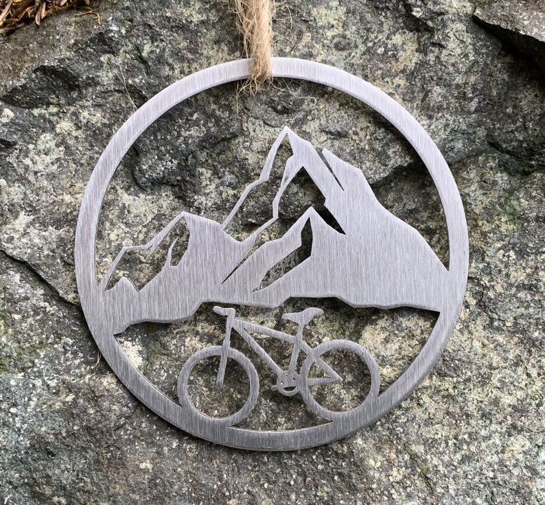 Mountain Biking Ornament in Stainless Steel Cycling Adventure Decor