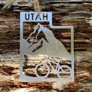 Utah State Mountainbike Ornament Edelstahl | Utah Weihnachtsgeschenk | Utah Weihnachtsverzierung | Utah Karte | Camping Geschenk | Radfahren Utah