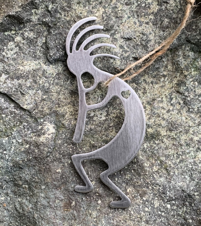 Kokopelli Ornament With Heart Stainless Steel Flute Player Christmas Ornament Southwestern Decor