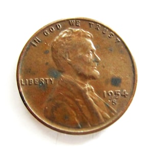 Vintage 1954-S Lincoln Penny Copper Wheat One Cent Penny Full Date, Very Good+ Condition, Circulated Penny - Collectible Coin