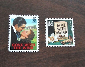 2 Vintage Unused Gone With the Wind 1936 Novel Best Seller Book & Movie US Postage Stamps - Junk Journaling, Scrapbooking Scotts 3185i-a