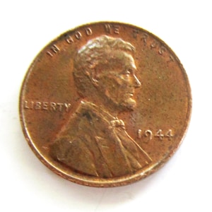 Vintage 1944 Lincoln Penny Copper Wheat One Cent Penny Full Date, Fine+ Condition, Circulated Penny - Collectible Coin