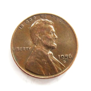 Vintage 1956D Lincoln Penny Copper Wheat One Cent Penny Full Date, X-Fine+ Condition, Circulated Penny - Collectible Coin
