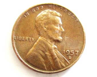 Vintage 1957D Lincoln Penny Copper Wheat One Cent Penny Full Date, X-Fine+ Condition, Circulated Penny - Collectible Coin