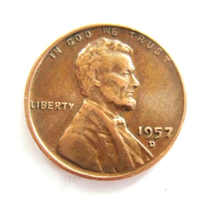 Vintage 1957D Lincoln Penny Copper Wheat One Cent Penny Full Date, X-Fine+ Condition, Circulated Penny - Collectible Coin