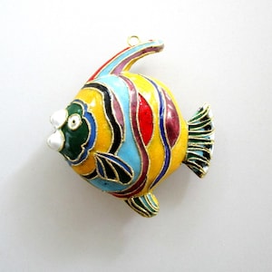 Vintage Cloisonne Tropical Fish Ornament Multi Color Metal Enamel and Gold Filigree - Holiday Decoration