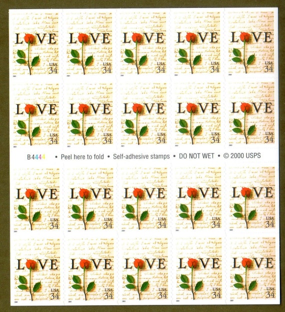 Vintage Unused Red Rose Love Letter US Postage Stamps 34 Cent Stamps - Save the Date, Wedding Postage, Event Invitations - Scott 3497