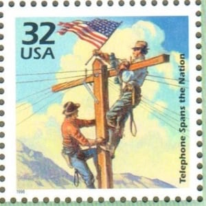 Vintage Unused First Transcontinental Telephone Line Completed 1914 Spans Nation - 1910 Celebrate the Century 32 Cent Stamp Scotts 3183e