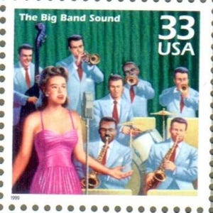 Vintage Unused Big Band Music Duke Ellington, Glenn Miller, Benny Goodman 33 Cent US Stamp MNH 1940s Celebrate the Century Scotts 3186j