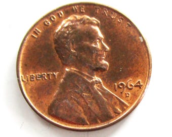 Vintage 1964D Lincoln Memorial Penny Copper One Cent Penny Full Date, X-Fine+ Condition, Circulated Penny - Collectible Coin