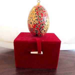 Vintage Cloisonne Multicolored Oriental Gold and Red Holiday Christmas Ornament Egg Shape Metal Enamel w Gold Filigree Storage Box Included