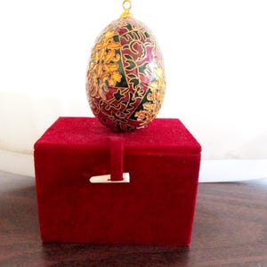 Vintage Cloisonne Multicolored Oriental Gold and Dark Red Holiday Christmas Ornament Metal Enamel with Gold Filigree Storage Box Included
