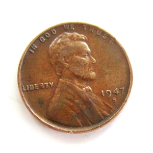 Vintage 1947-S Lincoln Penny Copper Wheat One Cent Penny Full Date, X-Fine+ Condition, Circulated Penny - Collectible Coin