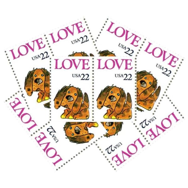 10 Unused Adorable Puppy Love US Postage Stamps for Invitations, Letters and Wedding - 22 Cent Mint Never Hinged Stamps Issued 1986