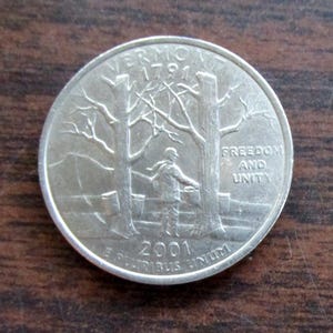 Vintage Collectible 2001-D Vermont 1791 Statehood George Washington Quarter 25 Cent US Mint Coin - X-Fine Condition