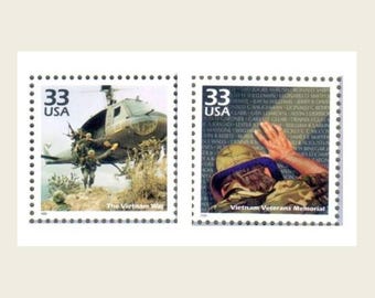 Vietnam War Veterans Memorial Wall 1980, Vietnam Military War 1960 - 33 Cent Unused US Stamps Scott 3190g, 3188g - Junk Journaling