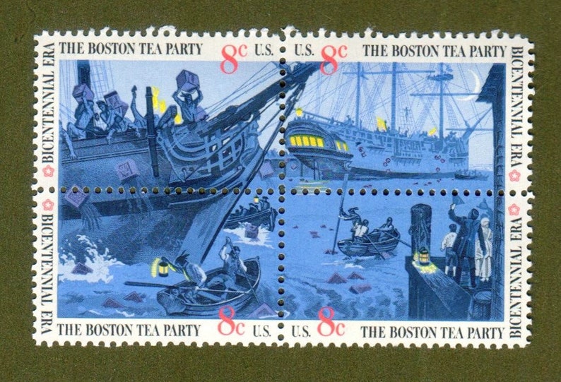 US Postage Stamp Boston Tea Party 8 Cent Stamp Block of 4 Scotts 1480