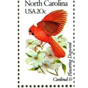 Vintage Unused North Carolina White Flowering Dogwood State Flower and Cardinal Bird US Postage Stamps - Wedding Postage, 20 Cent Stamps