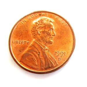 Vintage 1991-D Lincoln Memorial Penny Copper One Cent Penny Full Date, Fine+ Condition, Circulated Penny - Collectible Coin
