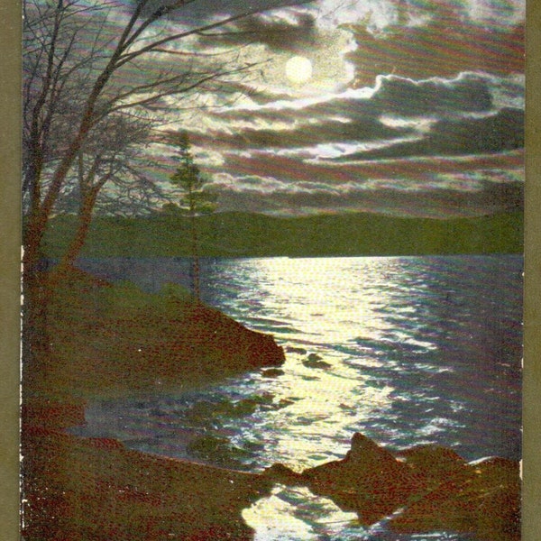 Postcard Moonlight in the Adirondack Mountains, New York Printed in Germany Unposted Unaddressed Undivided Back Vintage Postcard - XF