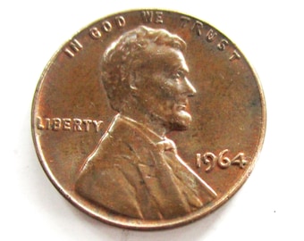 Vintage 1964 Lincoln Memorial Penny Copper One Cent Penny Full Date, X-Fine+ Condition, Circulated Penny - Collectible Coin
