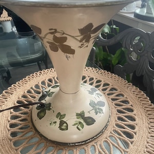 Mid Century Toile Green  and Gold Leaf Fluted Lamp