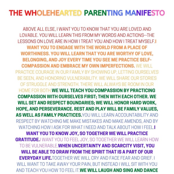 Poster size The Wholehearted Parenting Manifesto rainbow