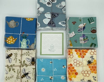 Bees Butterflies Books & Tea Reusable Paper Towels Napkins | Paperless Towels | Unpaper Towels | Cloth Wipes | Finger Tip Towels