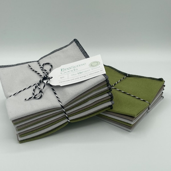 Set of 6 or 12 Solid Earth Tones Paperless Towels | UNPaper Towels | Cloth Wipes | Reusable Napkins | Finger Tip Towels