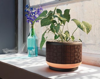 Artsy Minimalist Pot | Mayan Revival Design | Round Pot | Drip Tray Included