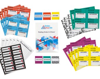 Color Coded Moving Labels Kit: 2 Bedroom, Checklist & Marker