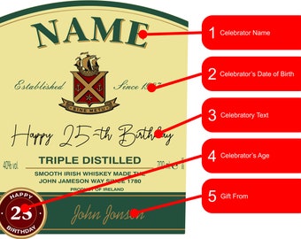 Digitale download Jameson Whiskey 200ml, 350ml, 500ml, 700ml, 1000ml fles gepersonaliseerd label voor verjaardag, Kerstmis, Nieuwjaar, bruiloften...