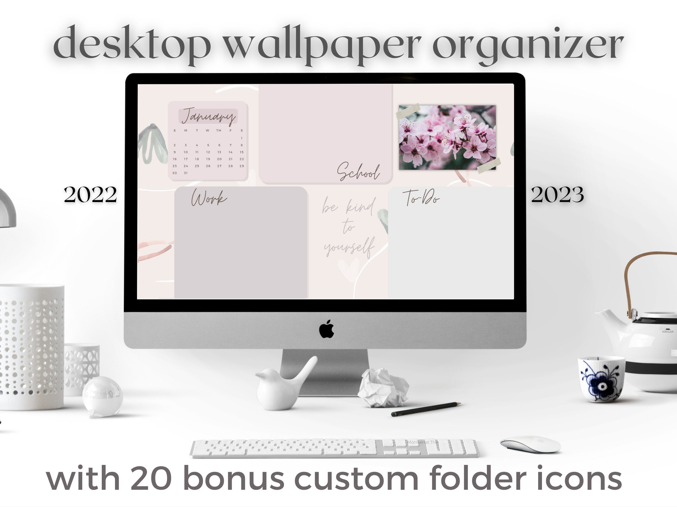 Free Desktop Calendar Wallpaper 2023 2022 2023 Calendar Desktop Wallpaper Organizers Folder | Etsy