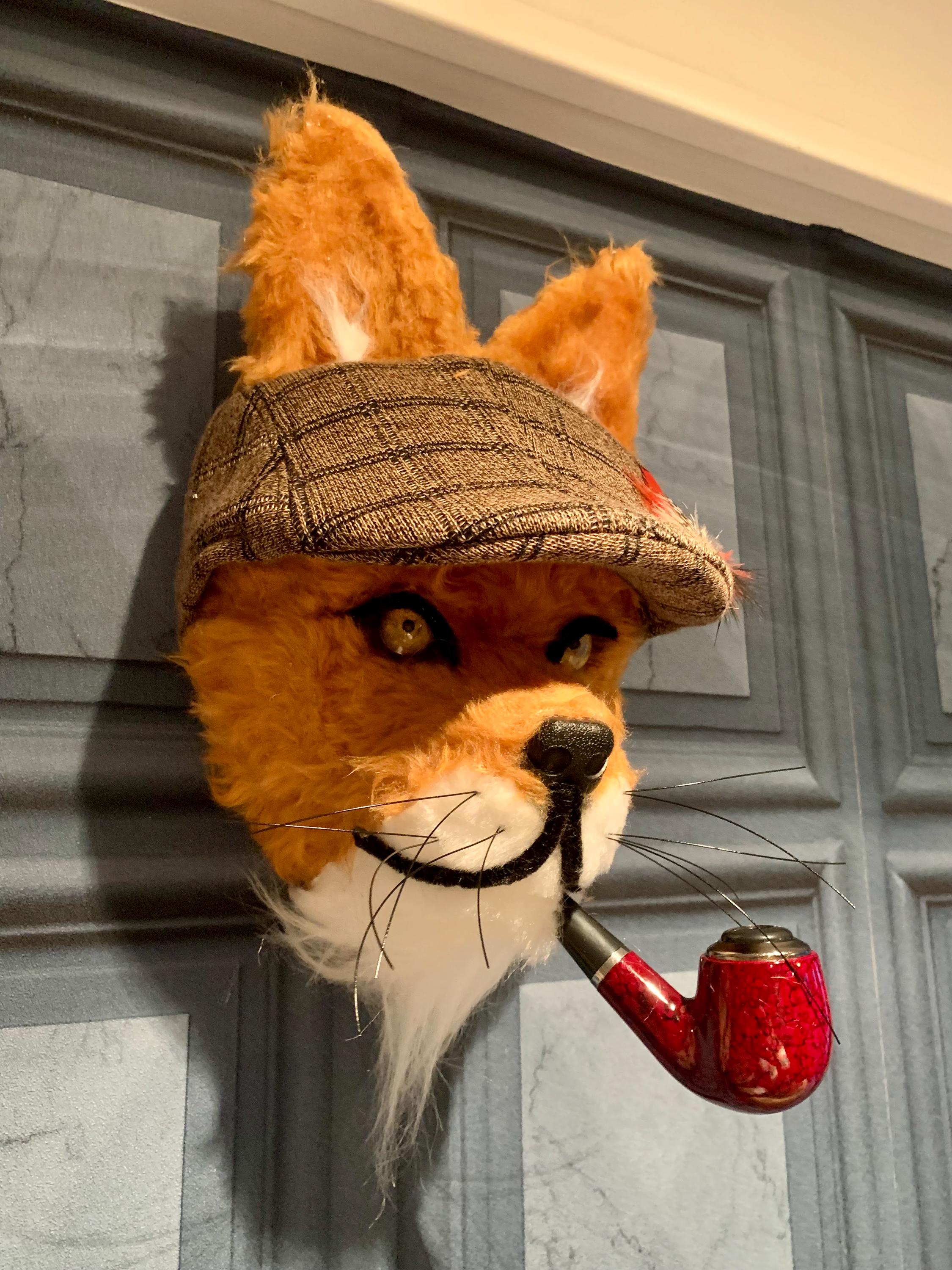 Mr Fox Cunning little chap Handmade faux taxidermy kids room man cave stuffed animal plaque with flat cap and pipe