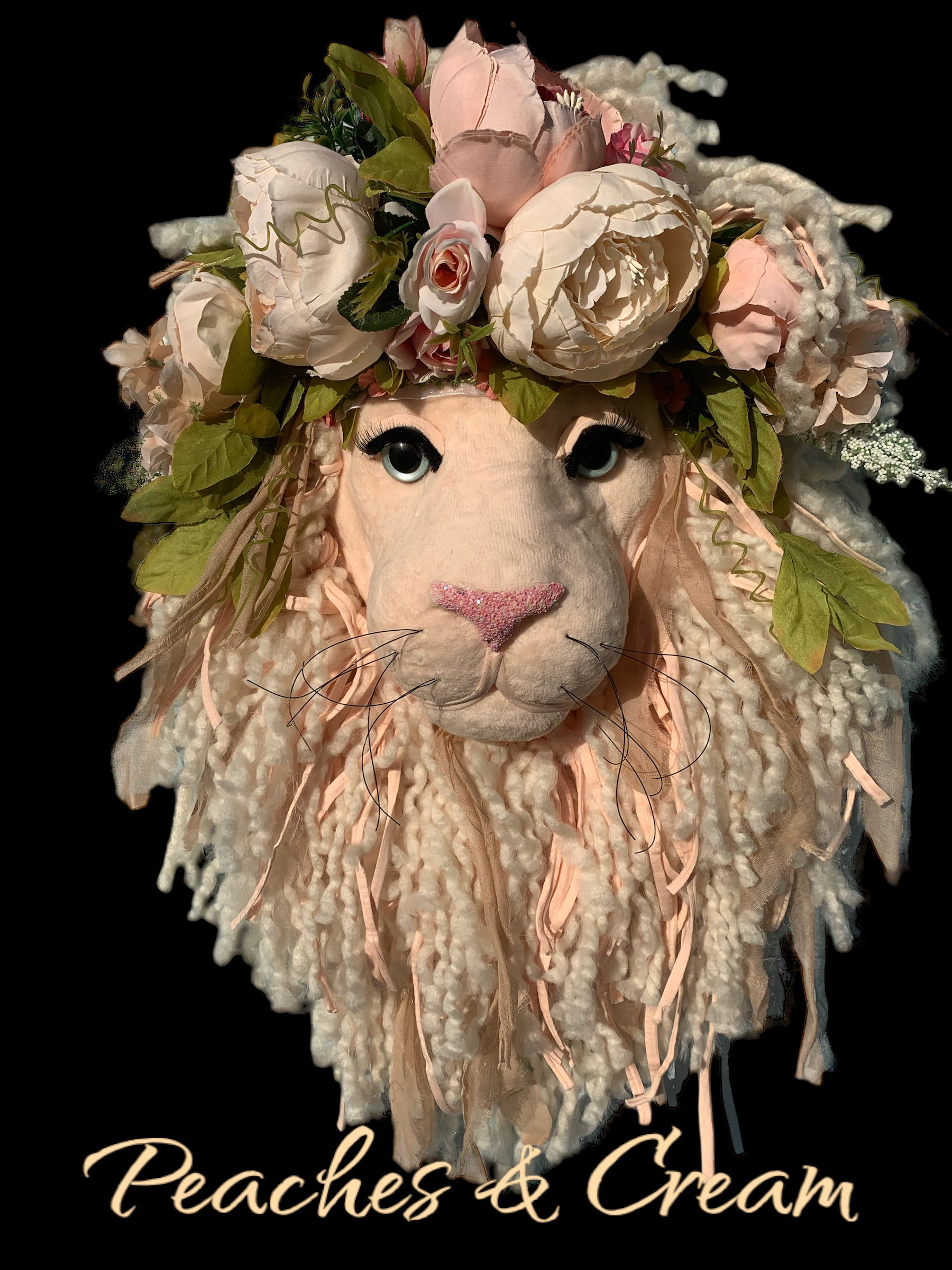 Velvet Lion Head Wall Decor: Boho Silk Flower Crown