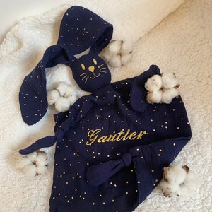 Baby comforter, rabbit comforter in personalized double cotton gauze, birth comforter, personalized comforter