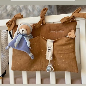 Baby bed pouch, pacifier storage/soft toy/Personalized bed organizer/birth gift/
