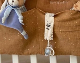 Baby bed pouch, pacifier storage/soft toy/Personalized bed organizer/birth gift/