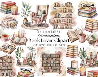 Book Clipart, Book PNG, Reading Clipart, Book Lover PNG, Bookish Stickers, Library Bundle
