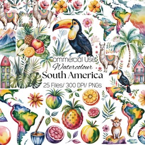 25 South America Clip Art – Travel journals, geography stickers, printables, Machu Picchu, toucan, Christ the Redeemer, llama, map