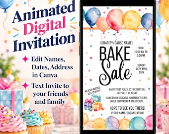 Editable Bake Sale Flyer Invitation Electronic Animated Canva Template Mobile Invite Bake Sale School Event  Bake Sale Fundraiser Charity