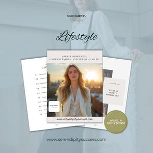 May include: A white and gold ebook cover with the title "Pretty Privilege: Understanding and Leveraging It!" and a woman with blonde hair wearing a white blazer. The cover also includes the website address "www.serendipitysuccess.com".