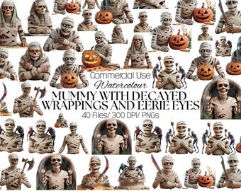 40 Mummy Clipart - Decayed Wrappings Eerie Eyes Spooky Halloween PNG